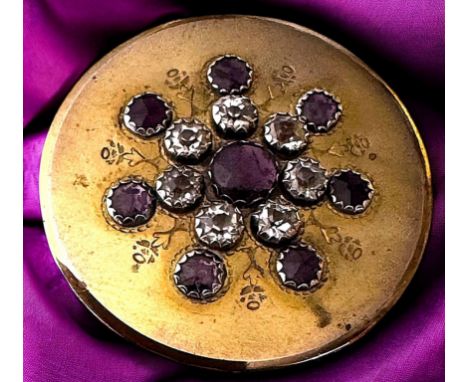 1 Large 18th C. engraved brass coated copper with colored pastes. This is an incredible button from the collection of Harry C