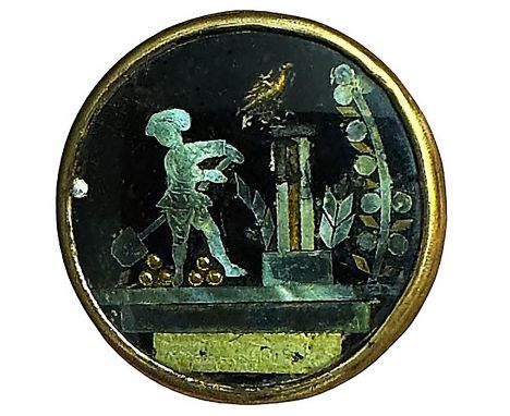 1 Large 18th century figural hand decorated under glass button. Here is a rare opportunity to own an unusual and rare subject