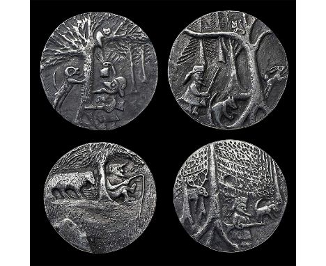 4 Large 19th century buttons with 4 different sporting scenes. This fun and whimsical set is pictured in the BBB by Hughes an