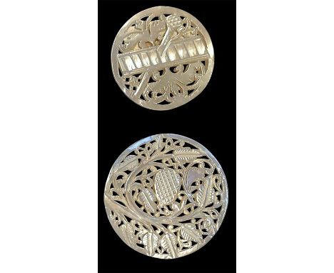 2 Large 20th century carved Bethlehem Pearl examples. Here we have two different pictorial examples from the early 1930's whe