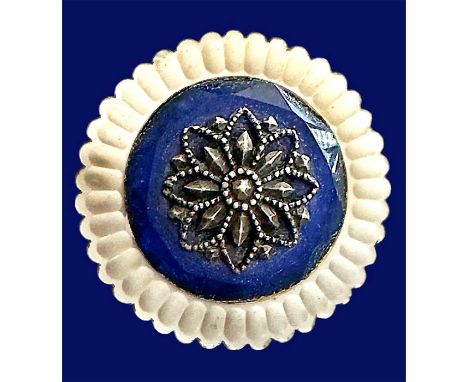 1 Large 18th century cobalt blue glass in carved pearl. This is an exquisite and beautiful example from the 18th century. The