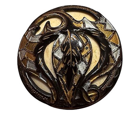 1 Large 19th century painted and lacquered leaf button. We have seen this button before, but never in this kind of quality or