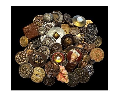 A large assortement of assorted material buttons. Here is another bag of a large variety to include, porcelains, celluloids, 