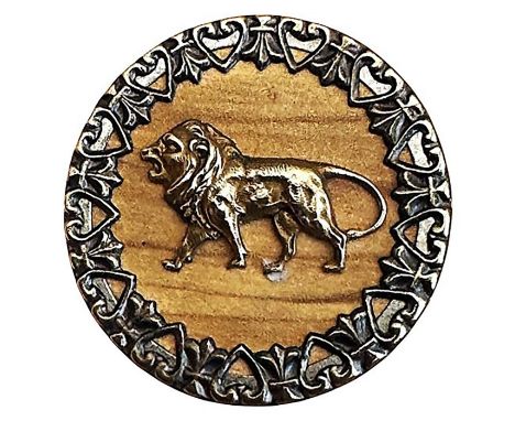 1 Large 19th century Wood Background Lion button. Here is an uncommon hard to find wood background button with a full body wa