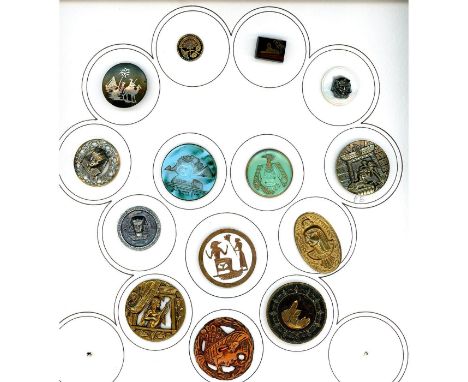 14 S/M/L 19th-20th century assorted material examples. This lot includes a great white enamel on brass, glass in metal exampl