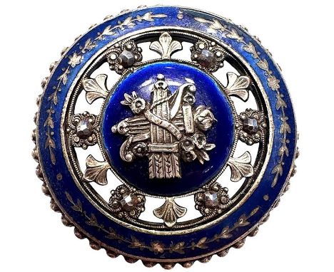 1 Large 19th century cobalt blue enamel button. This truly fine example of enamel and silver work from the late 19th century 