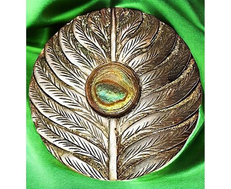 1 Large early 20th century carved peacock eye design button. This beautifully carved and shaded pearl button was designed and