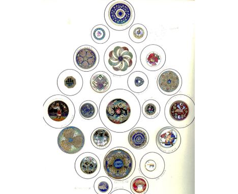 24 S/M/L 19th-20th century assorted techniques and examples. Here is a nice card of enamel buttons including a beautiful Gay 