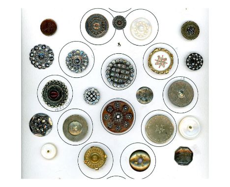 23 S/M/L mostly 18th century and early 19th century buttons. Here is a TERRIFIC card of buttons with some we had thought to s