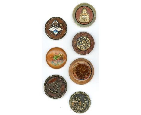 7 Large 19th-20th century examples including Asian pictorial. Here we have a selection of buttons in Earth tone colors includ