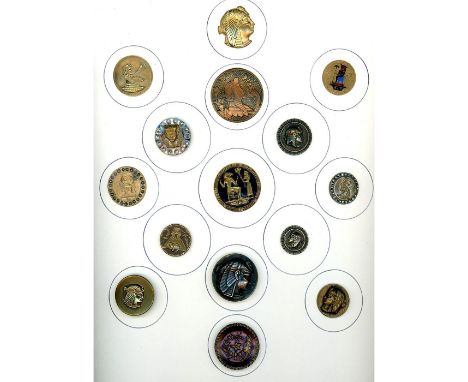 15 S/M/L 19th century assorted metal buttons including enamel. Here is a nice card of Egyptian subject mater. The lot include