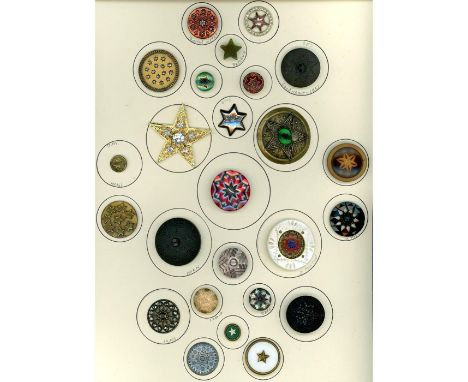 25 S/M/L 19th-20th century assorted material examples. This card includes a wonderful large 19th century pierced enamel with 