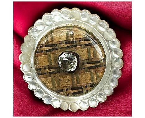 1 Large 18th century woven pattern under glass shield. This pristine looking 18th century pearl with a beaded style border ac