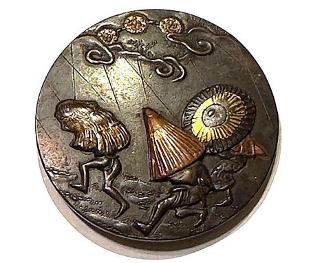 1 Scarce Large Shakudo button with a meaning!Tin Dang once again has explained the meaning behind the depiction on this great