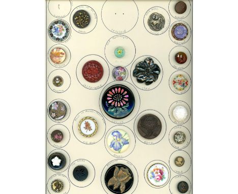 28 S/M/L 19th-20th century assorted material examples. Here is a card of a large variety of materials including Bakelite, Gut