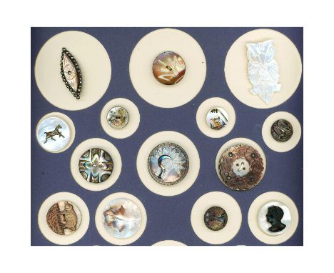 14 S/M/L 19th century shell including pictorials. Here is a partial card from the collection of the late Shirley Case of Miss
