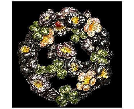 1 Large pierced 19th century repousse silver and enamel example. These Japanese Repousse enamel buttons are quite highly desi