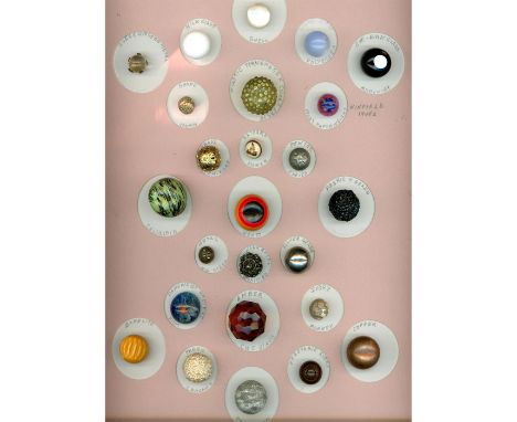 25 Small/Medium 19th-20th century assorted material examples. This card of ball shaped buttons includes a very nice Japanese 