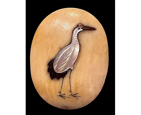 1 Large-Medium 19th century oval Shibayama Button. Here is a beautifully hand crafted 19th century natural material inlayed b