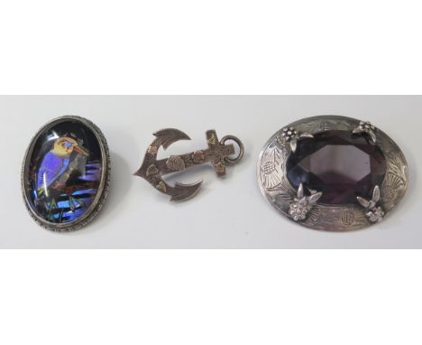 An Antique Silver Sailor's Sweetheart Brooch (37mm, Birmingham 1918, P.P.&amp;Co.), Scottish amethyst brooch (Glasgow 1949, W