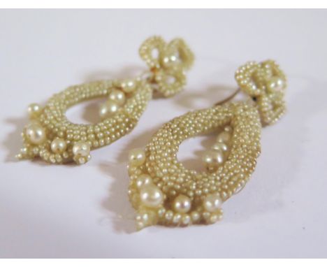 A Pair of Georgian Seed Pearl Pendant Earrings, c. 53mm drop 