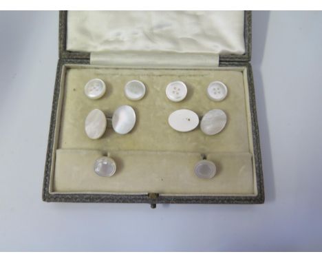 An Asprey Cased Mother of Pearl Cufflink and Stud Set 