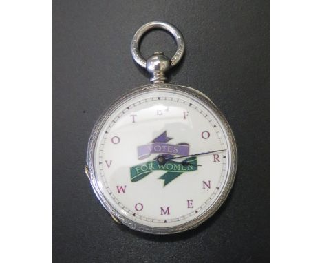A Suffragette VOTES FOR WOMEN Silver Cased Fob Watch, 37mm, running 