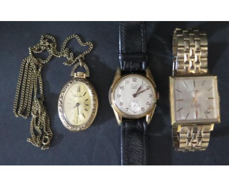 A Gent's ROTARY Gold Plated Manual Wristwatch (29mm, running), LUNESA wristwatch (30mm, running) and ladies BULER pendant wat