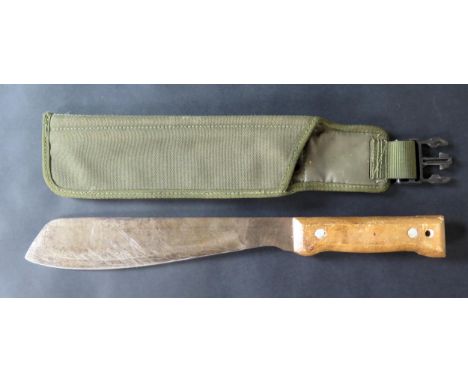 British Army Machete Knife.  Blade with Broad Arrow - 081101.  Webbing Scabbard - 1991. 