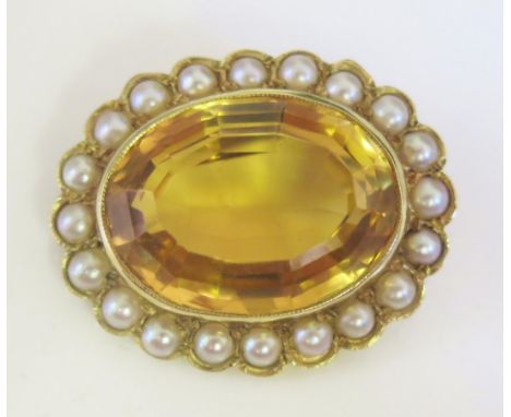 A 9ct Yellow Gold, Citrine and Pearl Brooch, 27.5x22.5mm, 7.9g 