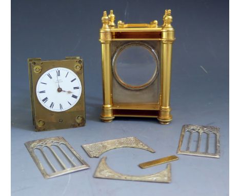 A DENT of London English Chain Driven Fusee Gilt Brass Carriage Clock with silvered mounts, 11cm tall, in parts. A/F