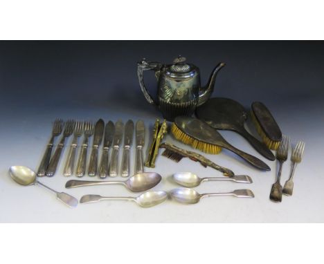 A George V Silver Backed Four Part Mirror and Brush Set with engine turned decoration, Birmingham 1927, S Blanckensee &amp; S