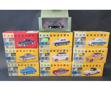 Ten Vanguards 1:43 Scale Model Cars Including Triumph, Mini, Ford, Vauxhall, Rover, Singer and Austin Boxed 