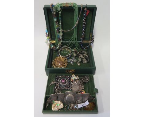 A Jewellery Box and Selection of Silver and other Costume Jewellery, enamel and paste brooch, etc. 