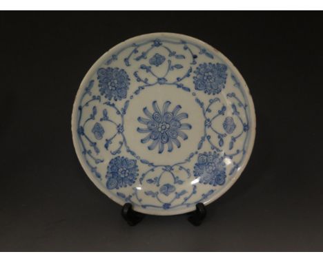 Chinese Pottery Blue and White Plate.  Six character seal mark on the underside.  20cm diameter. 