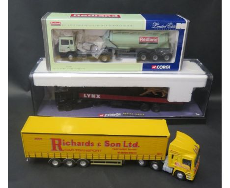 Three Corgi 1:50 Scale ERF Lorries Including 'Redlands' , 'LYNX' (both boxed) and Richards &amp; Sons (with some damage) 