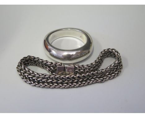 A B&amp;W 15.5" White Metal Necklace and plated bangle 