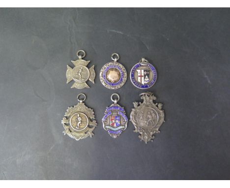 Six Silver Football Fobs includingA.C.F. Winners 1943-44, Harrow Mission, Hammersmith and Regent's Park, 72g 