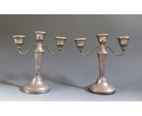 A Pair of Elizabeth II Loaded Silver Three Branch Candelabra, 20cm, Birmingham 1960. A/F 