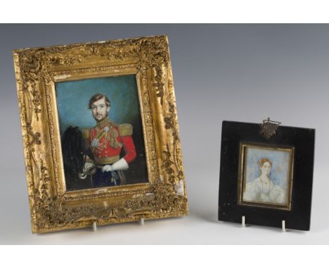 19th century British School - 'George Mansel Captain 16th Lancers - Died in India 1846', a watercolour on ivory portrait mini