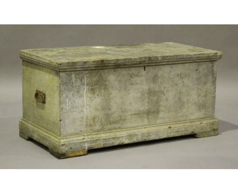 A Victorian scumbled pine trunk, the hinged lid above carrying handles, height 47cm, width 98cm, depth 48cm.Buyer’s Premium 2