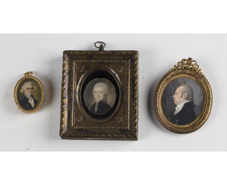 19th century British School - a watercolour on ivory portrait miniature of a gentleman in profile, 5cm x 4.3cm, mounted withi