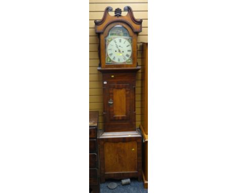 Mahogany veneered longcase clock with painted dial face marked W Whaley, Hartlepool Condition reports provided on request by 