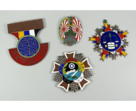 Group of four white metal and enamel badges to include Gensui replica badge and other Oriental badges (4) Condition reports p