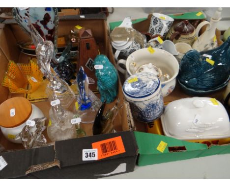 Two boxes of mixed china and glass together with a metronome, small model boat ETC Condition reports provided on request by e
