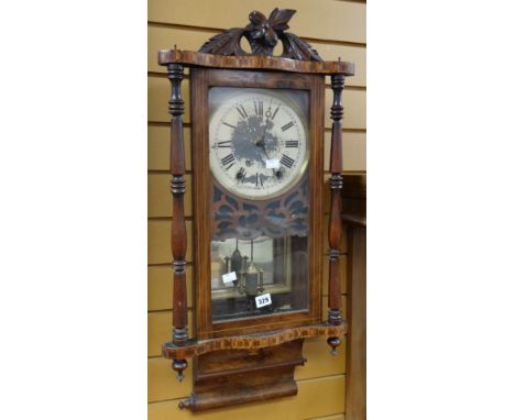 A mahogany inlaid and cross-banded Vienna wall clock (distressed) Condition reports provided on request by email for this auc