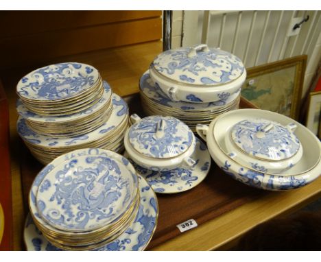 Approx. fifty pieces of Royal Worcester 'Blue Dragon' dinnerware including tureens Condition reports provided on request by e