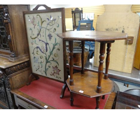 Hexagonal occasional table and vintage firescreen Condition reports provided on request by email for this auction otherwise i