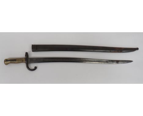 French M1866 Chassepot Bayonet 22 3/4 inch, single edged Yataghan blade with large fuller.  The forte stamped “P.D.I.”.  Stee