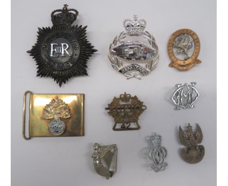 Selection of Various Badges including large, plated, QC Royal Tank Regiment Pipers badge ... Blackened and chrome, QC Metropo